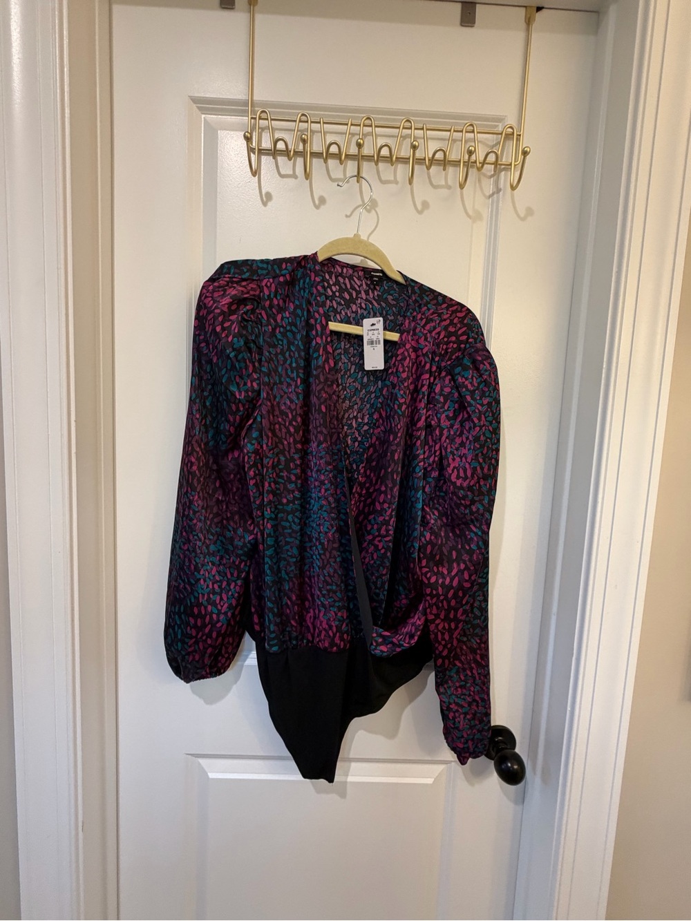 Express Multicolor Printed Bodysuit in Purple and Teal